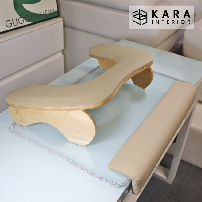 카라 네일 U자 손목 테이블 팔 받침대 시술대 대나무 원목+탈부착 상판쿠션 세트 & 테이블패드+팔받침대SET, 1개, 5)진베이지