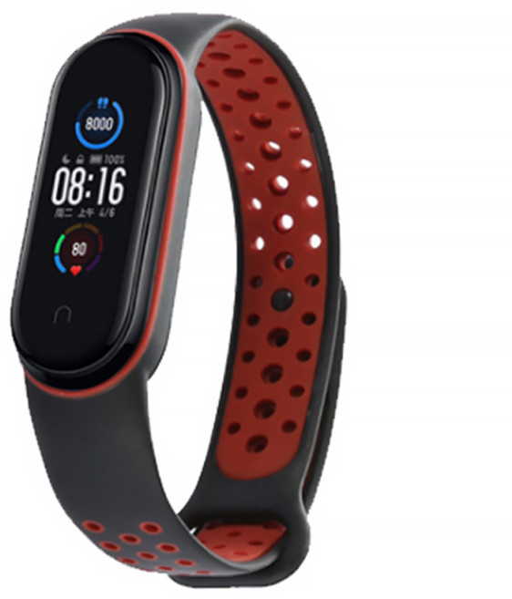 스토리링크 샤오미 Mi Band 5 6 7 스트랩 액정 보호필름, 미밴드5/6/7 스포츠투톤 스트랩_블랙+레드, 1개