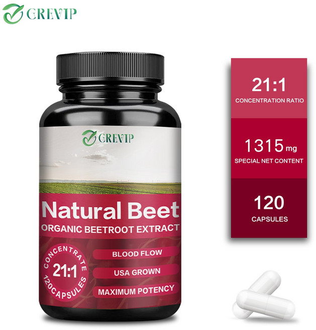 비트루트 캡슐 - 21:1 농축액 1회 제공량당 유기농 비트루트 28 350mg 함유 - 흡수력 향상을 위한 검은 후추 추출물, 2개, 120정