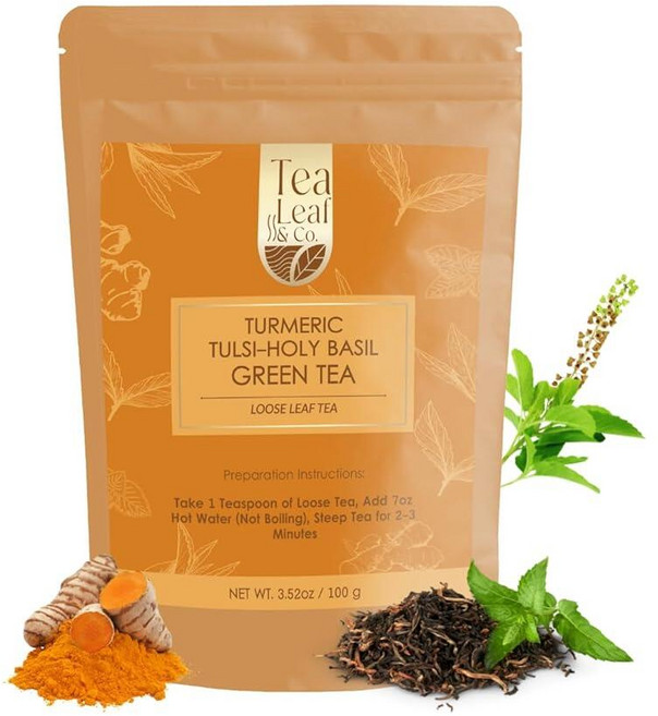 Tealeaf & Co. 얼 그레이 마살라 차이 루즈 리프 티 (100gm/3.5온스) - 카다몬 시나몬 흑후추 정향 및 베르가못 오일이 함유된 홍차 - 향긋한 향신료 차, 강황 툴시(루스 리프)
