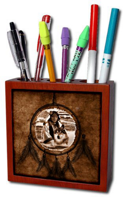 3dRose ph_52256_1 Brown Native American Wolf Based on a Painting by Martin Basmajian-Tile Pen Holde, 1개, 기타