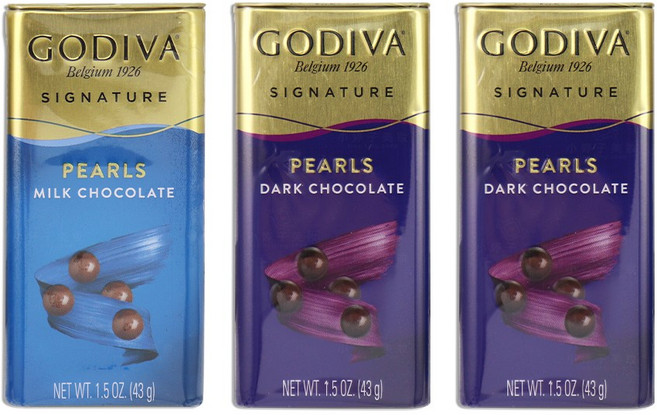 GODIVA 巧克力豆組合: 牛奶巧克力豆、黑巧克力豆 (43g), 1個, 套組(黑巧x2牛奶x1), 43g
