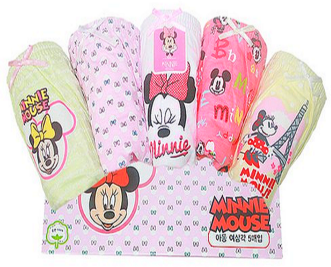 디즈니 미니마우스 여아용 무형광 순면 미니리본 삼각팬티 5종 세트