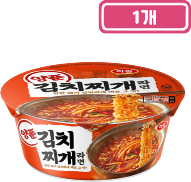 하림 양푼 김치찌개라면 컵라면 102g, 1개