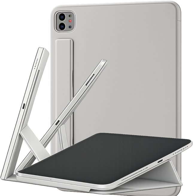 모키보 프리앵글 각도조절이 되는 아이패드 케이스 거치대 커버 에어 미니 프로 호환 펜슬수납 마그네틱 - 슬림, 라이트 그레이, 1개