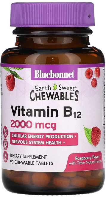 블루보넷 뉴트리션 어스sweet 츄어블 비타민 B12 라즈베리 2 000mcg 츄어블 90정, 1개 - 쿠팡