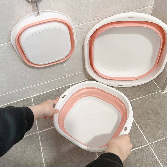 하이어데코 접이식 대야 세수대야 욕실대야 소+중+대, 1세트, 핑크