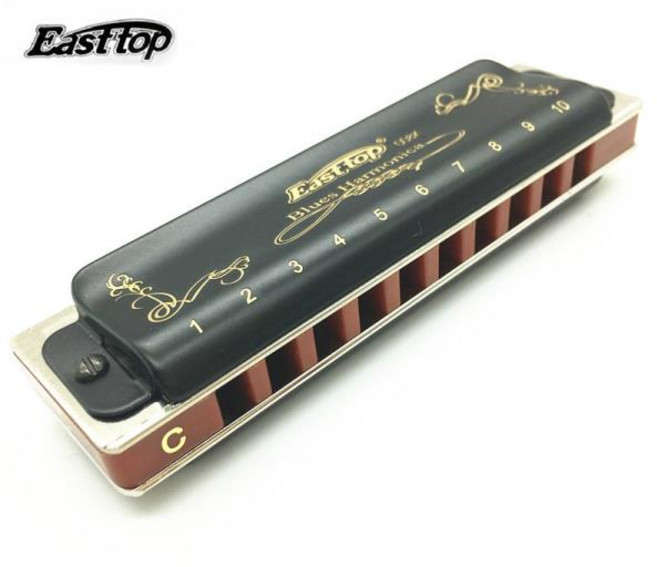 이스트탑 하모니카 디오토닉 10 홀 블루스 하프 2 색 12 키 로우 F 마우스 오간 목관 악기 T008K 멜로디카, 25 Black Low F, 1개