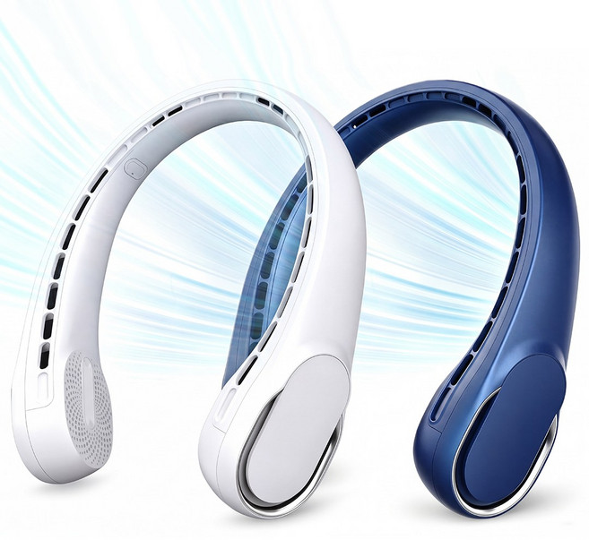 [특별 할인] 휴대용 저소음 넥밴드 선풍기 목선풍기 R51 대용량 4000mAh, 화이트+네이비