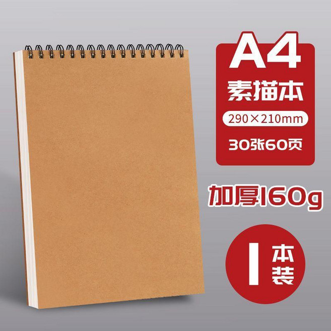 素描本加厚美術生專用空白圖畫本手繪專用繪畫速寫開畫畫本 副廠商品, 1個, A4 290*210mm ,雙線圈--1本裝60頁加厚紙張, A4, 60頁