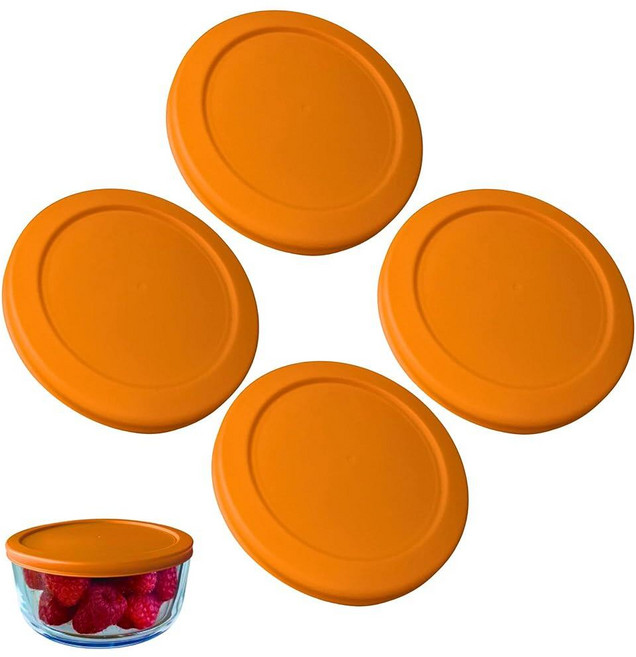 Pyrex 7201-PC용 4컵/950mL 청록색 교체 뚜껑/커버 4컵/946.4ml(32온스) 앵커 호킹 및 Klare Ware 보관 그릇 *뚜껑만* - *유리 용기 미포함, 4 Pack_Orange
