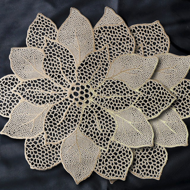 플라워린 테이블매트 꽃모양 식탁매트, 골드, 지름46.5cm, 2개