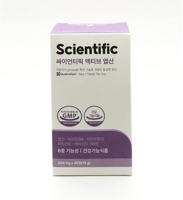 4세대 활성엽산 이노시톨 베타글루칸 비타민 일일권장량 100% 충족 임신준비영양제 싸이언티픽 액티브 엽산, 1박스, 30정