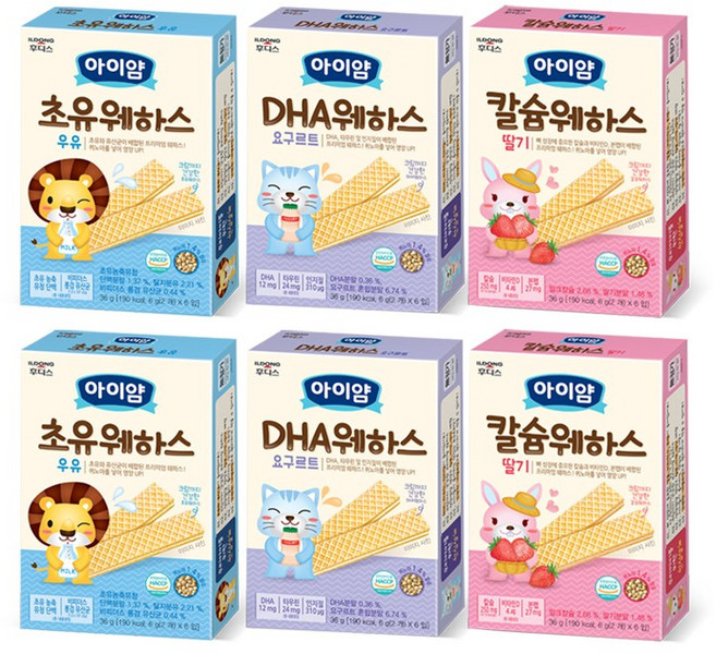 일동후디스 아이얌 웨하스 6개 혼합, 36g, 1세트, 우유2 + 요구르트2 + 딸기2