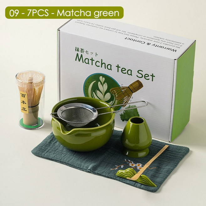 일본 세라믹 말차 선물 상자 대나무 거품기 브러시 티스푼 세트 DIY 만들기 도구 4 개 5 7 8, 17 09 7PCS Matcha green