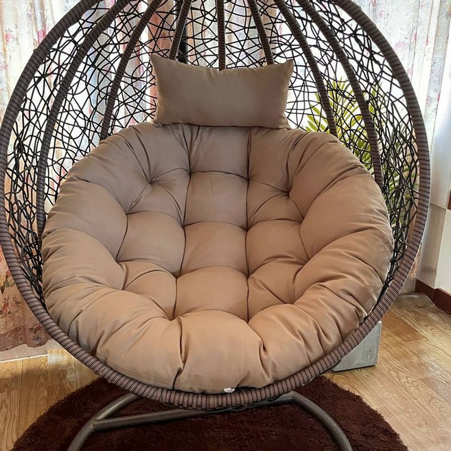 라탄그네의자 쿠션 흔들체어 빈백 소파 그네의자 야외, 원형 지름 105cm, 카키