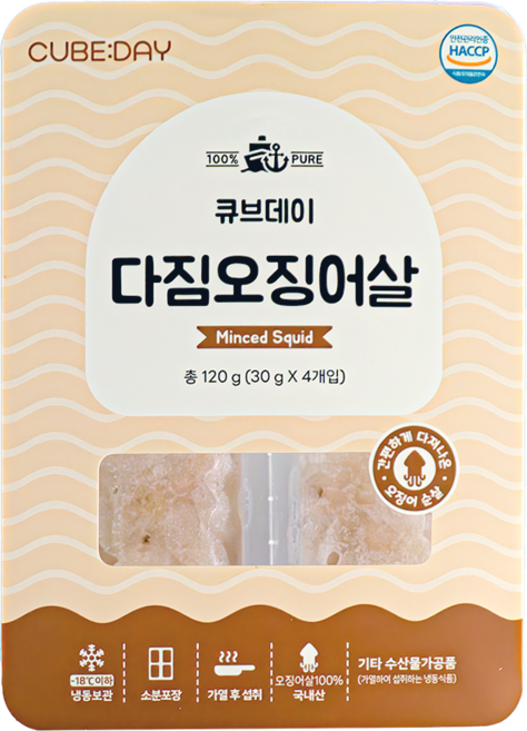 큐브데이 다짐 오징어살 순살 큐브 토핑 죽, 120g, 1개