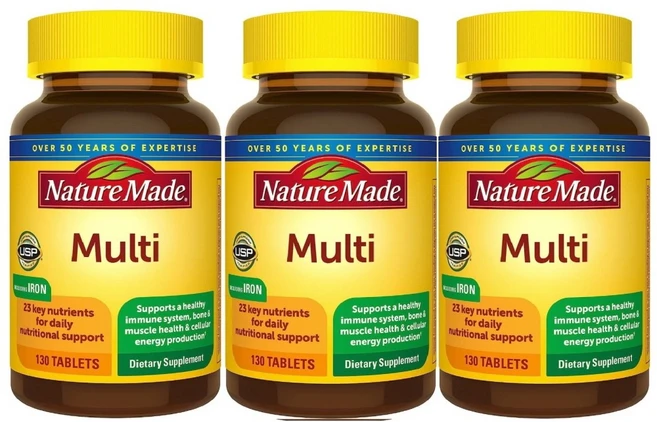 와이제이와이 철분 함유된 네이처 메이드 Nature Made 종합 비타민 130 미국 효능, 3개, 130정 - 쿠팡