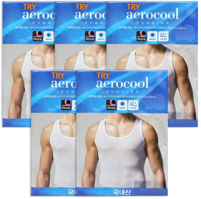 트라이 국내산 남성 에어로쿨 베이직 런닝 5매입