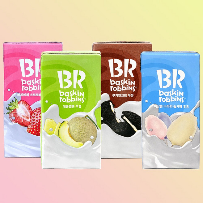 배스킨라빈스 멸균우유 4종 x 6개입 (멜론베리쿠키솜사탕), 1개, 190ml