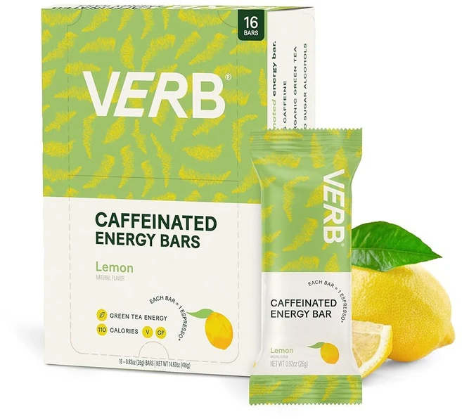 버브 카페인 에너지 바 생일 케이크 (26g 16팩) 110칼로리 맛있는 저설탕 - 80mg 녹차 카페인이 함유된 글루텐 프리 이동 중 간식 한 실제 식품 성분, Lemon, 16 Count (Pack of 1), 1개, 26g - 쿠팡