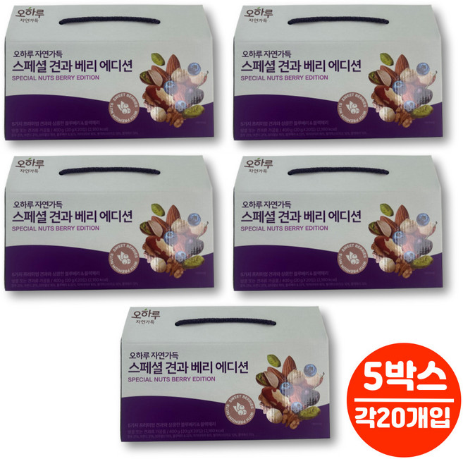 프리미엄 일일 모듬 견과 데일리 하루 넛츠 1일 견과류 너트 한줌 호두 블랙체리 아몬드 피스타치오 블루베리, 5세트, 400g