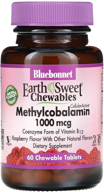 블루본넷뉴트리션 EarthSweet 츄어블 메틸코발라민 내추럴 라즈베리 1000mcg 60정, 1개 - 쿠팡