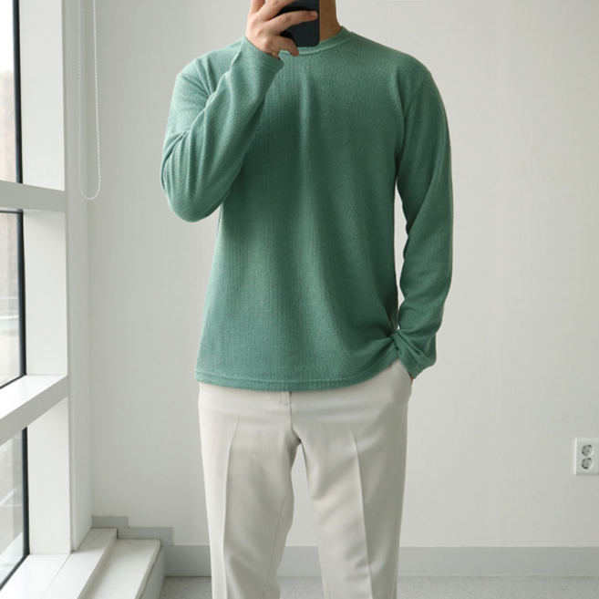 맨즈북 골지 라운드 남자 민트색 니트 긴팔티셔츠 기본핏