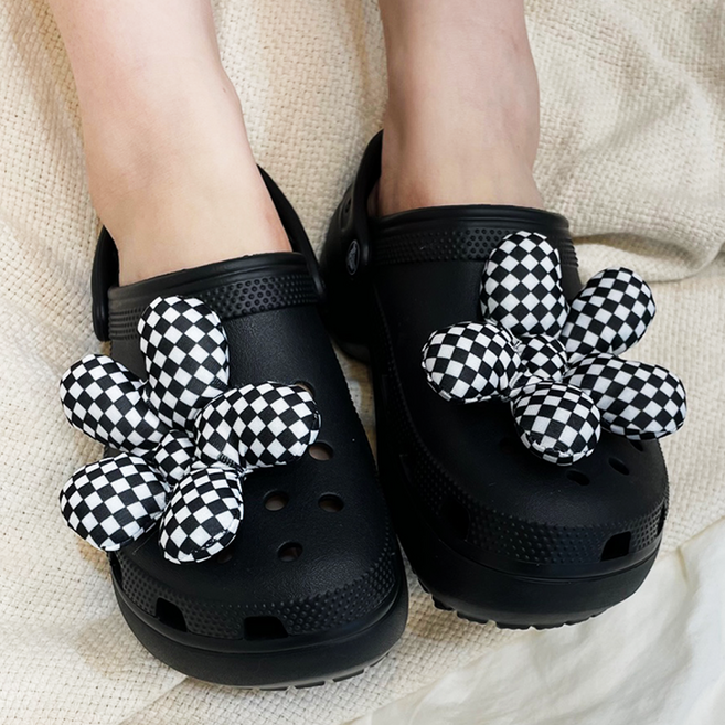 체크 플라워 2pcs 악세사리 슬리퍼 장식 파츠