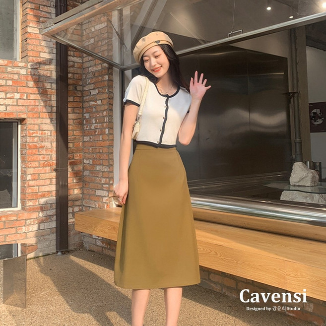 【Cavensi】中大尺碼女裝長裙 後開叉高腰半身裙 百搭顯瘦 四色可選