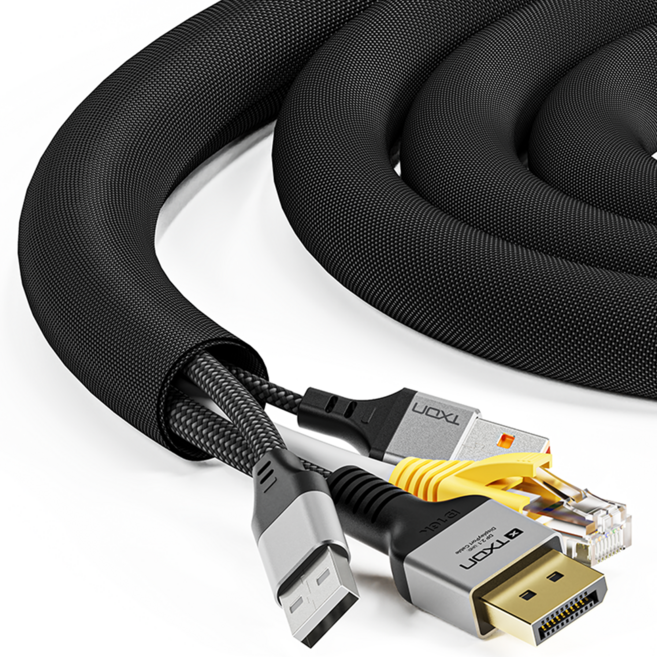 티엑스온 케이블 정리 보호 튜브, 1개, 블랙