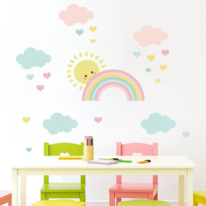 태쓰 아이방 꾸미기 인테리어 포인트 데코 벽 스티커, 구름무지개