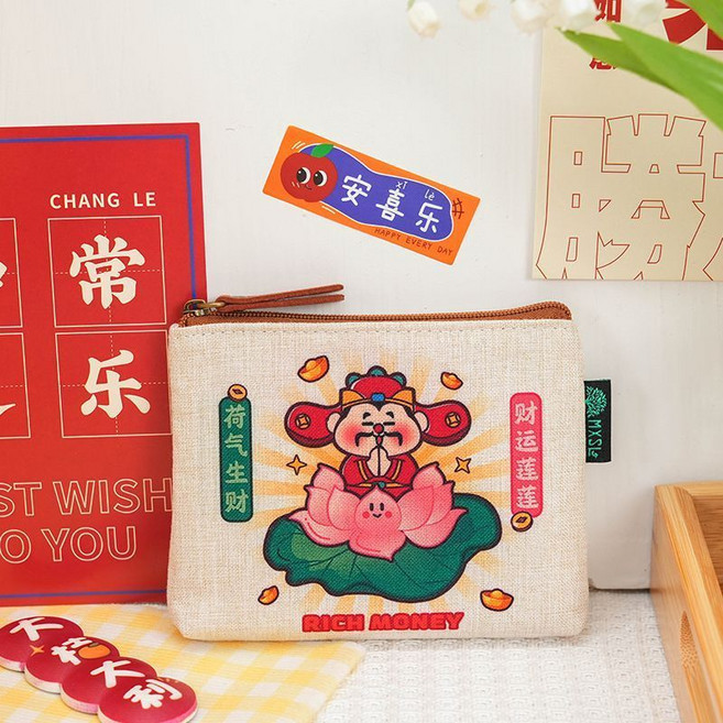 原創龍年國潮棉麻帆布拉鏈小錢包 女學生迷你可愛零錢包口紅包小號