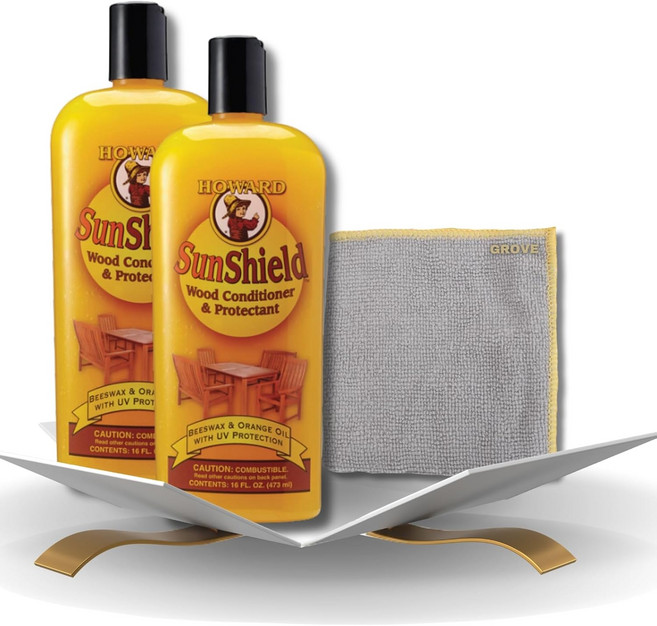 그로브 하워드 선쉴드 우드 왁스 16온스 번들 타월 - UV 억제제가 포함된 프리미엄 가구 실내외 가구용 목재, 원목 코팅제 관리 우드슬랩 목재 그로브 하워드 선쉴드