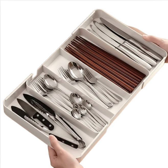 벨라민 수저 정리함 트레이 길이조절, 1개, 아이보리