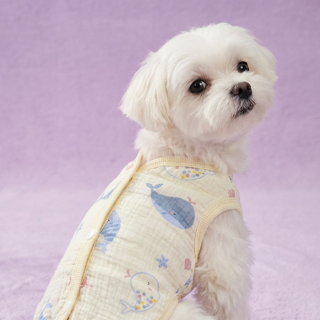 딩동댕독 강아지 여름 거즈 조끼 등단추 애견옷, 1개, 고래