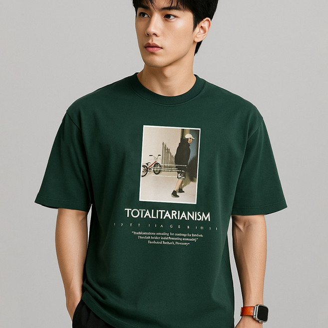 어워크 오버핏 반팔 빅사이즈( M-5XL) 나염 티셔츠 바이시클맨