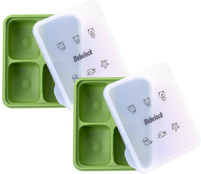 베베락 아이와 플래티넘 실리콘 큐브 2P(냉동보관용기_뚜껑포함 13.5cm X 15cm), 아이와 실리콘큐브(올리브2P), 1세트