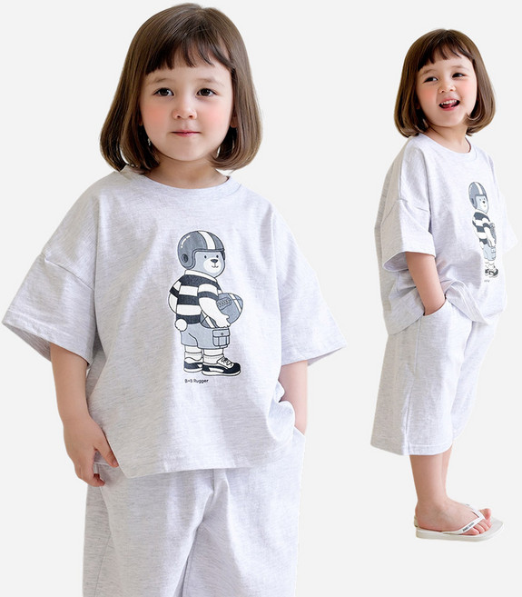 [12시전주문 오늘출발] 메르시보꾸 아동공용 드로잉베어상하 반팔 상하복 여름세트복