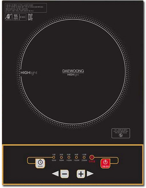 대웅 전기쿡탑 1구하이라이트 전기레인지 휴대용 미니 원룸 1인용, 1구 하이라이트