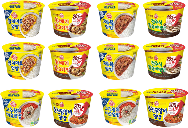 오뚜기 맛있는 덮밥 12개 세트 (제육덮밥2개+참치마요2개+전주식돌솥2개+춘천닭갈비2개+뚝배기불고기2개+고추참치마요2개), 1세트, 247g