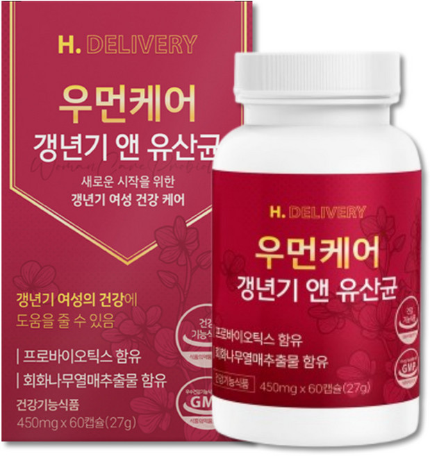 여성 갱년기 유산균 식약청인증 회화나무 열매 추출물 갱년기 영양제 우먼케어 헬씨딜리버리, 1개, 60회분