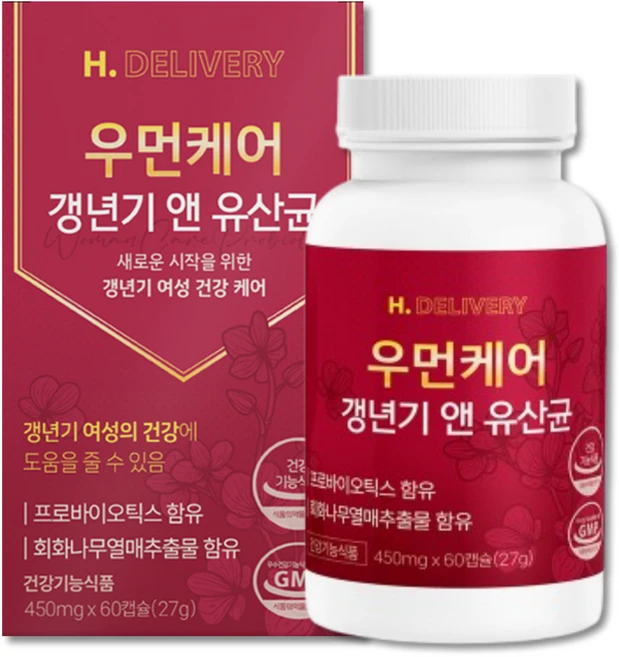 여성 갱년기 유산균 식약청인증 회화나무 열매 추출물 갱년기 영양제 우먼케어 헬씨딜리버리, 1개, 60회분 - 쿠팡