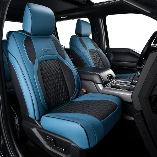 Coverado Ford F150 Seat Covers Full Set Gray Car Seat Covers Waterproof Faux Leather Full Coverag, 앞좌석, 네이비