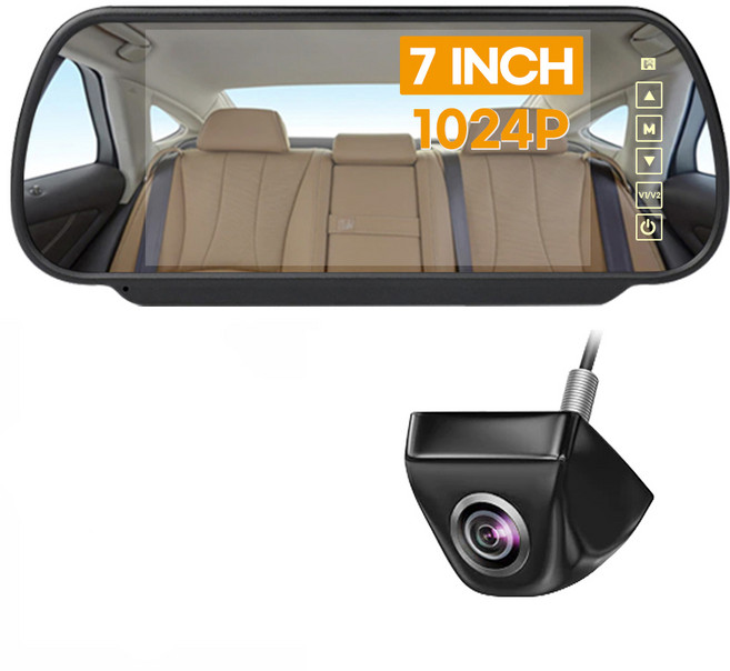 7인치 거울형 룸미러 모니터 후방카메라 풀세트 후진자동반응, 블랙