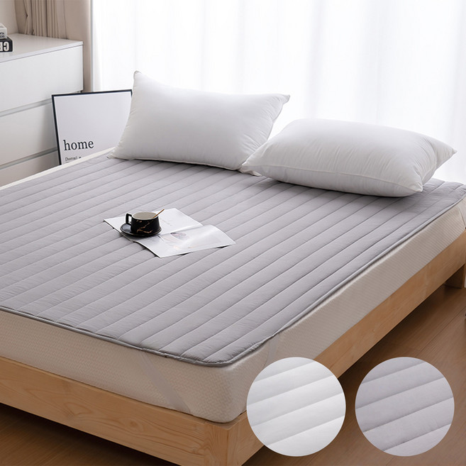 IMIS 부드러운 다운 매트리스 커버 사계절용-스트라이프 리본 침대시트커버 침대커버 매트리스커버 두 가지 가능 110/150*200cm, 연그레이