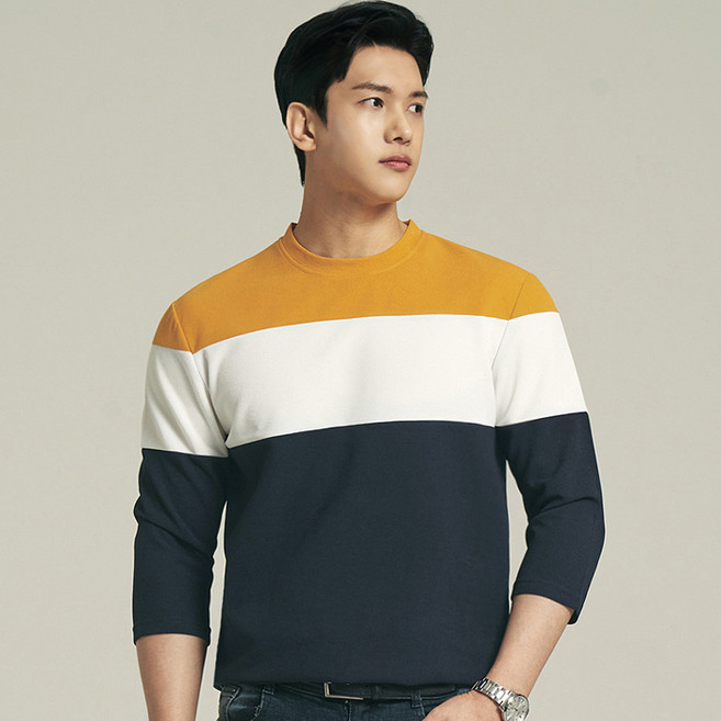 업클라스 남성용 3단 배색 7부 티셔츠 a091cp