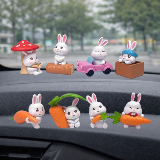 숍웨이브 차량용 장식 피규어 깜찍토끼 8종 세트, 1개, 혼합색상