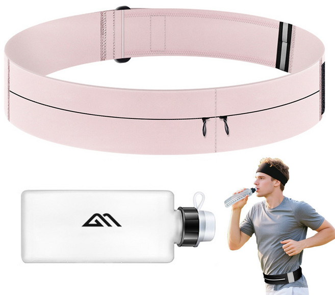 러닝 벨트 가방 (물통포함) 스마트폰 러닝 벨트 가방 슬림 스포츠 방수 러닝벨트, 1개, 분홍색