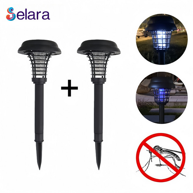 Selara 태양광 모기퇴치기 정원등 LED 방수 야외 캠핑모기퇴치등, 1+1